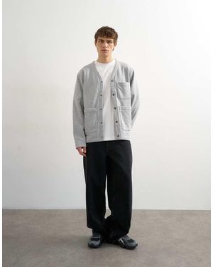 TOPMAN Cárdigan Gris Extragrande De Punto Liso De