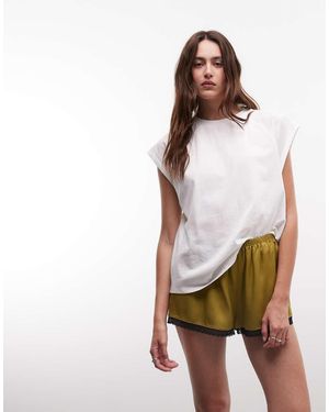 Reclaimed Vintage Satin Boxer Shorts With Lace Trim - Green