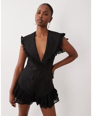 ASOS Tailored Playsuit With Lace Detail - Black