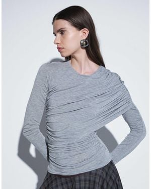 ASOS Drapey Wrap Shoulder Long Sleeve Top - Gray