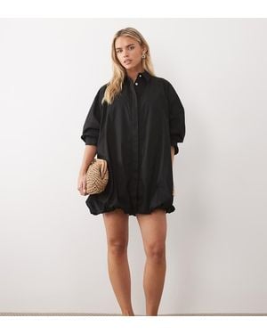 ASOS Asos Design Petite Wide Cuff Shirt Mini Dress With Bubble Hem - Black