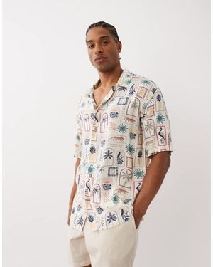 Threadbare Short Sleeve Shirt With Beach Graphic Print - White