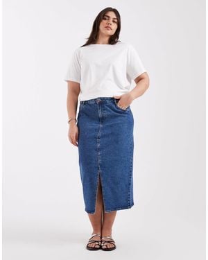 Vero Moda Split Front Denim Midi Skirt - Blue