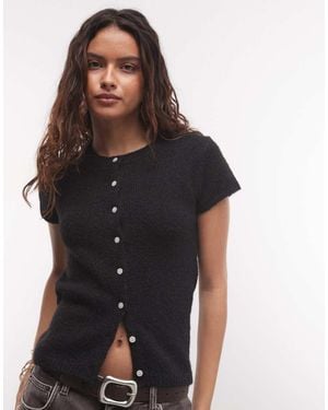 Monki Short Sleeve Knit Cardigan Top - Black