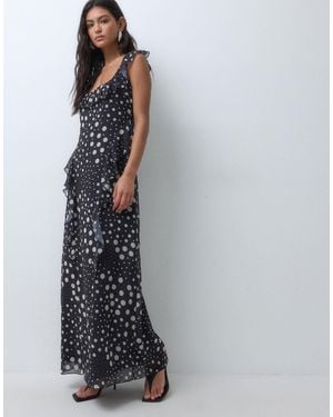 Miss Selfridge Chiffon Ruffle Maxi Dress - Gray