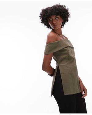 Mango Structured Longline Bardot Top - Black