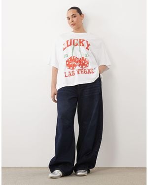 ASOS Asos Design Curve Oversized T-shirt With Lucky Las Vegas Cherry Graphic - White