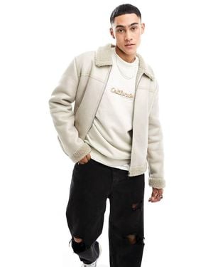 New Look Faux Shearling Aviator Jacket - White