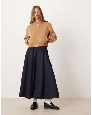ASOS Denim Circle Skirt With Pleated Waist - Blue
