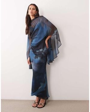 ASOS Kimono Sleeve Cape Detail Draped Midaxi With Open Back - Blue