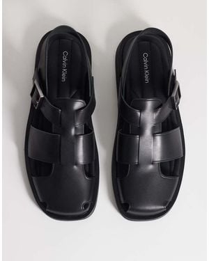 Calvin Klein Real Leather Fisherman Sandals - Black