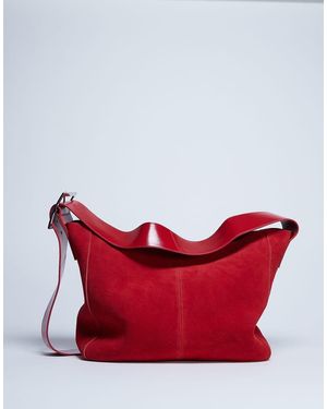 TOPSHOP Sade Premium Real Suede Leather Bucket Shoulder Bag - Red