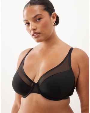 ASOS Asos Design Curve Ella Moulded Microfibre Demi Pad Underwired Bra With Mesh Detail - Black