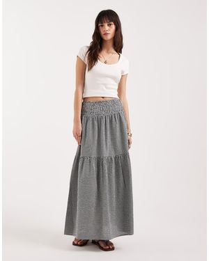 JJXX Seersucker Gingham Maxi Skirt - Grey