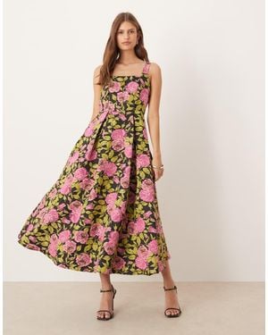Maya Floral Square Neck Midaxi Dress - Multicolour