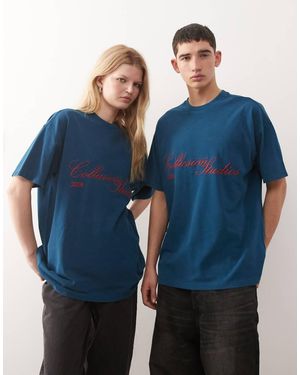 Collusion Premium Geborduurd Piqué T-Shirt - Blauw