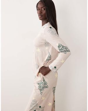 ASOS Asos Design Tall Long Sleeve Top & Wide Leg Trouser Pajama Set - Natural