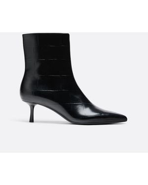 Stradivarius Croc-effect Kitten Heel Ankle Boots - Black