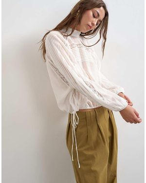 TOPSHOP Blouse Met Kanten Rand En Gerimpelde Zijkant - Naturel