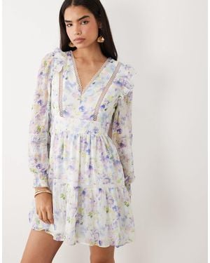 Vila Ladder Lace Frill Detail Mini Dress - White