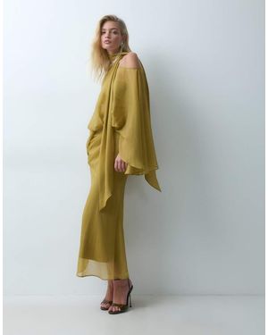 ASOS Maxi-Jurk Met Blote Schouders, Chiffon Cape En Sjaal - Groen
