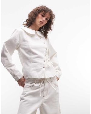 Reclaimed Vintage Denim Asymmetric Jacket With Tie Detail Co-ord In - White