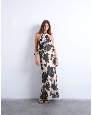 TOPSHOP Halter Layered Chiffon Dress - White