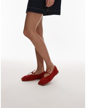 TOPSHOP Alaia Suede Ballet With Tie - Red