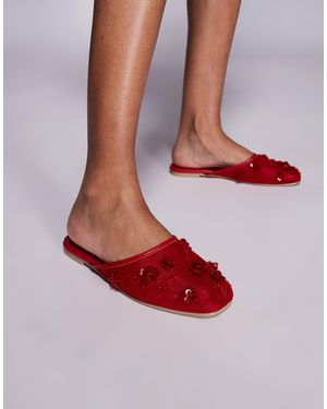 Public Desire Clarkie Embellished Slip On Mules - Red