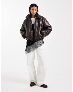 Object Chaqueta Acolchada Marrón Chocolate De Cuero Sintético Premium De - Blanco