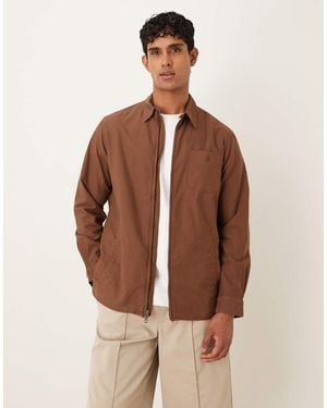 Polo Ralph Lauren Icon Logo Zip Front Garment Dyed Oxford Overshirt - Brown