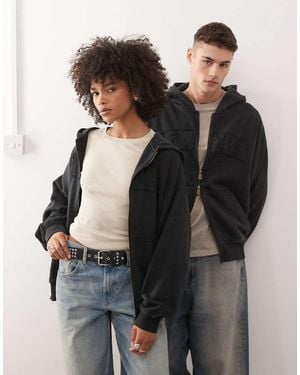 KTZ Co-ord Drop Shoulder Zip Through Applique Logo Hoodie - Black