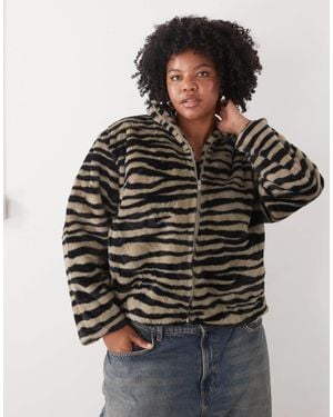 Noisy May Funnel Neck Faux Fur Jacket - Black