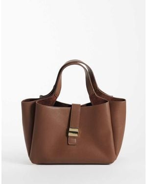 Gina Tricot Folded One Handle Tote With Buckle Detail - Brown