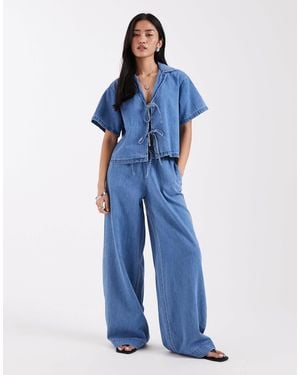 JJXX Co-ord Linen Mix Drawstring Pull On Jeans - Blue