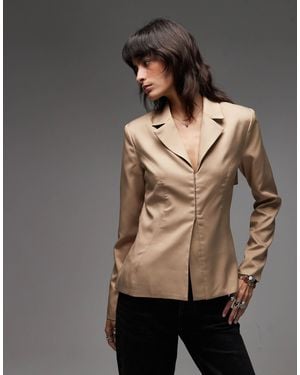 emory park Fitted Waist Open Back Blazer - Gray