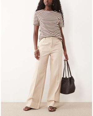 ASOS Wide Leg Jean With Crease Front - Natural