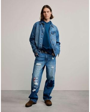 Desigual Vaqueros Azules Con Parches-Gris