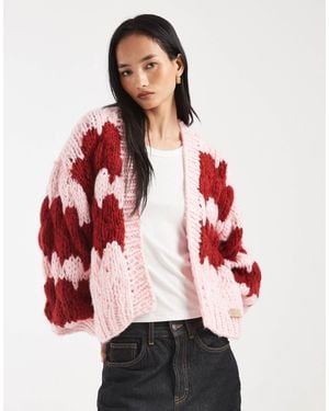 Kiwi & Co Hugs & Kisses Hand Knitted Bubble Knit Cardigan - Red