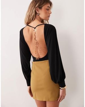 ASOS Blouson Sleeve Trimmed Back Bodysuit - Black