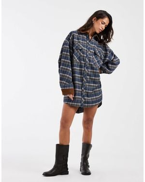 ASOS Relaxed Mini Shirt Dress With Contrast Cord Trims - Blue