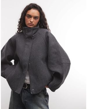 Weekday Wool Blend Jacket With Funnel Neck Collar - Gray