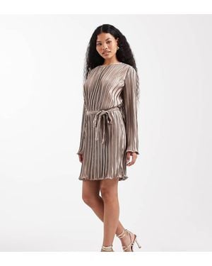 Vero Moda Tie Waist Plisse Mini Dress - Brown