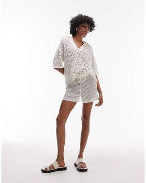 TOPSHOP Pantaloncini Traforati Color Avorio - Bianco