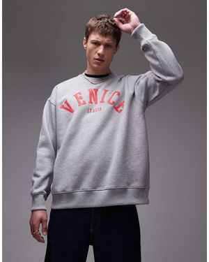 TOPMAN Sudadera Gris Jaspeado Extragrande Con Estampado Texturizado "Venice" De