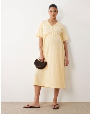 Mama.licious Mamalicious Maternity Short Sleeve Nursing Button Detail Textured Jersey Midi Dress - Natural