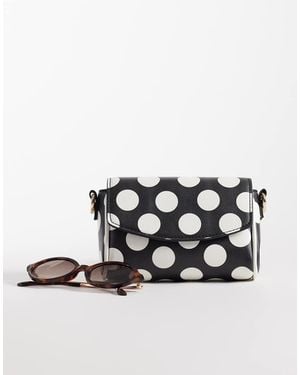 ASOS Bandolera Pequeña Monocromática Con Estampado De Lunares Y Correa Ajustable De - Blanco