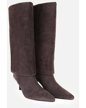 OFF THE HOOK Electra Suede Fold-Over Knee-High Stiletto Boots - Brown