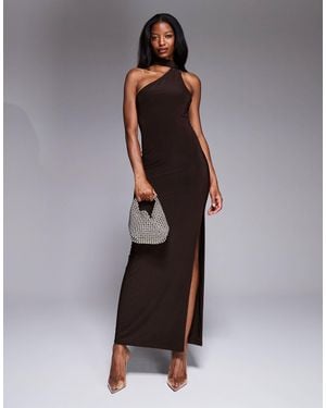 Kaiia Exclusive Double Layered Slinky Scarf Neck Detail Maxi Dress - Brown