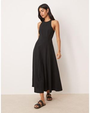 ASOS Slash Neck Seamed Midi Dress - Natural